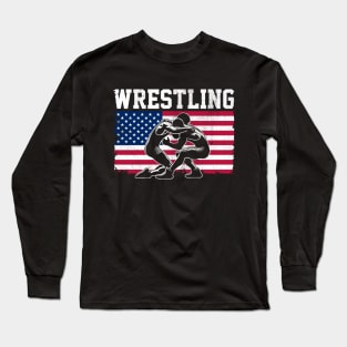 Wrestling USA Flag Long Sleeve T-Shirt